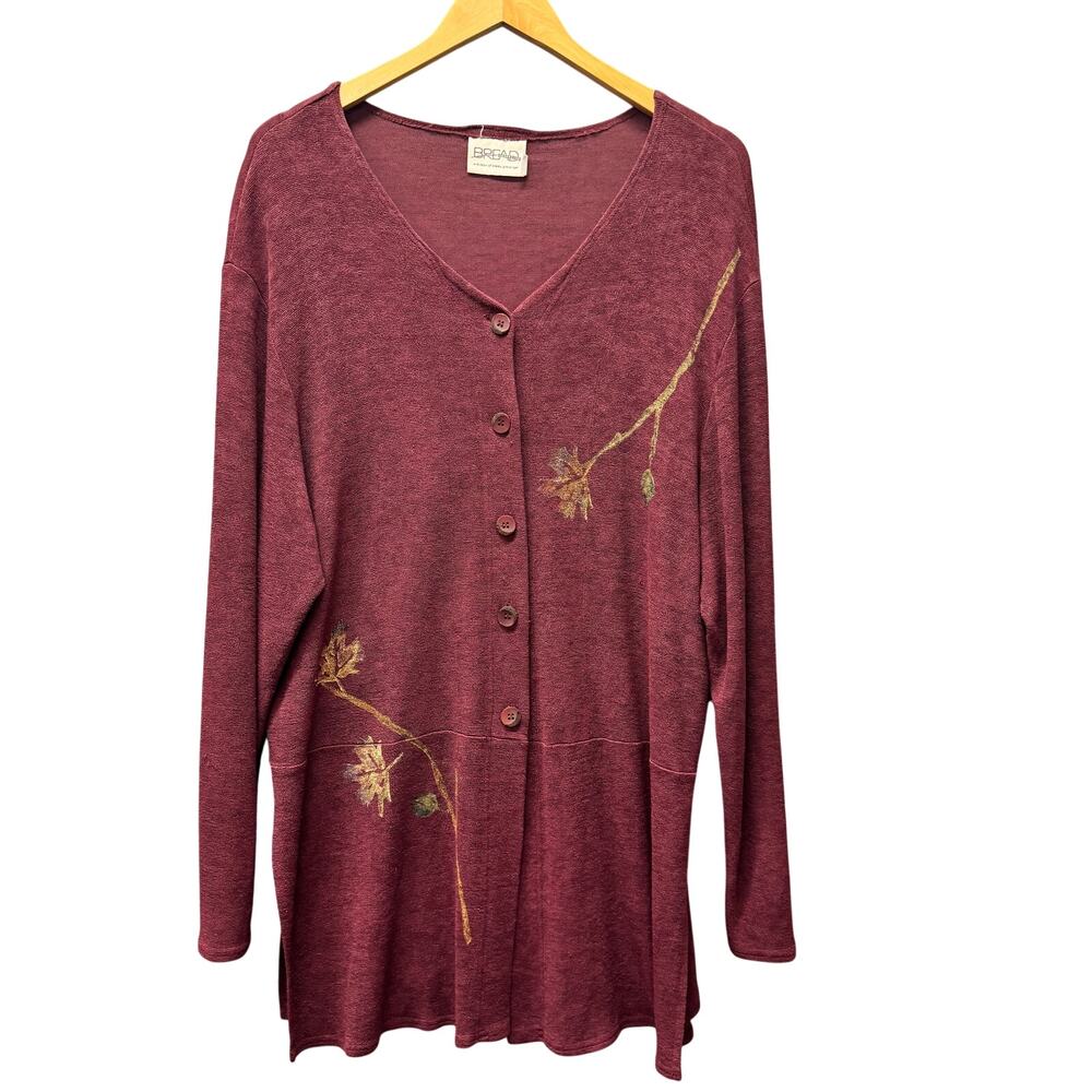 Vintage Staley Gretzinger Sweater Womens L / XL Maroon Floral Button Up Knit USA